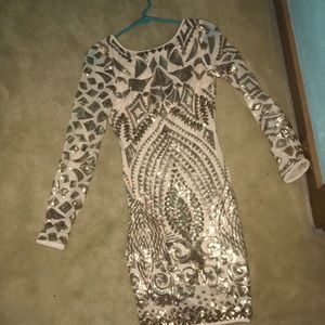 A gold sequin dress